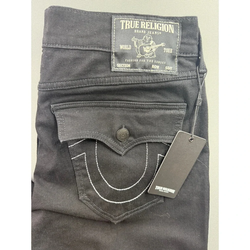 True Religion Ricky Relaxed Straight Jeans Mens Black Flap Pocket 34x33 NWT